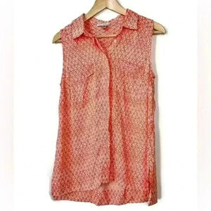 Dalia Collection Women’s Orange Geometric Pattern Sleeveless Summer Top Small
